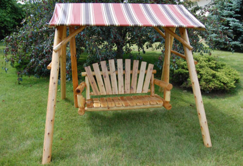 Lawn Swing with Brown Striped Canopy
